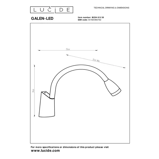 Lucide GALEN-LED - Bedlamp / Wandlamp - LED - 1x3W 3000K - Zwart