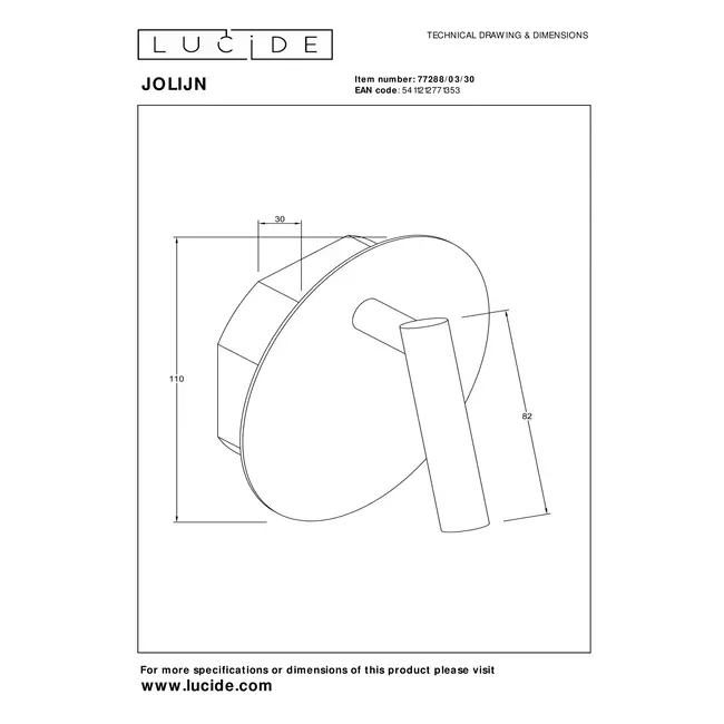 JOLIJN - Lampe de chevet / Applique mural Rechargeable - Batterie/Piles - Ø 10,2 cm - LED - 1x2W 3000K - Magnétique - Noir - 77288/03/30