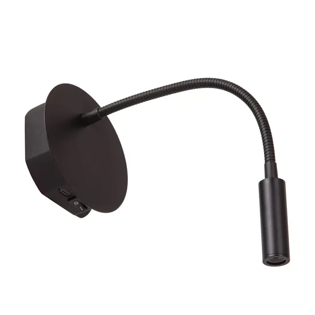 JOLIJN - Oplaadbare Bedlamp / Wandlamp - Accu/Batterij - Ø 11 cm - LED - 1x2W 3000K - Magnetisch - Zwart - 77289/03/30