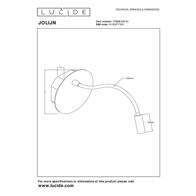 JOLIJN - Oplaadbare Bedlamp / Wandlamp - Accu/Batterij - Ø 11 cm - LED - 1x2W 3000K - Magnetisch - Wit - 77289/03/31