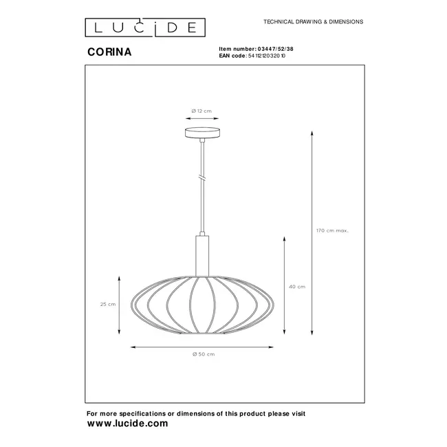 CORINA - Pendant light - Ø 50 cm - 1xE27 - Cream - 03447/52/38