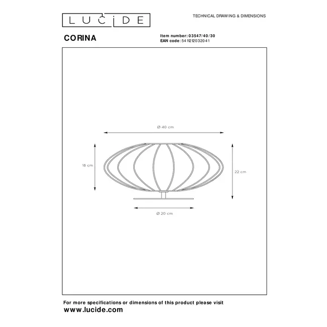 CORINA - Lampe de table - Ø 40 cm - 1xE27 - Noir - 03547/40/30