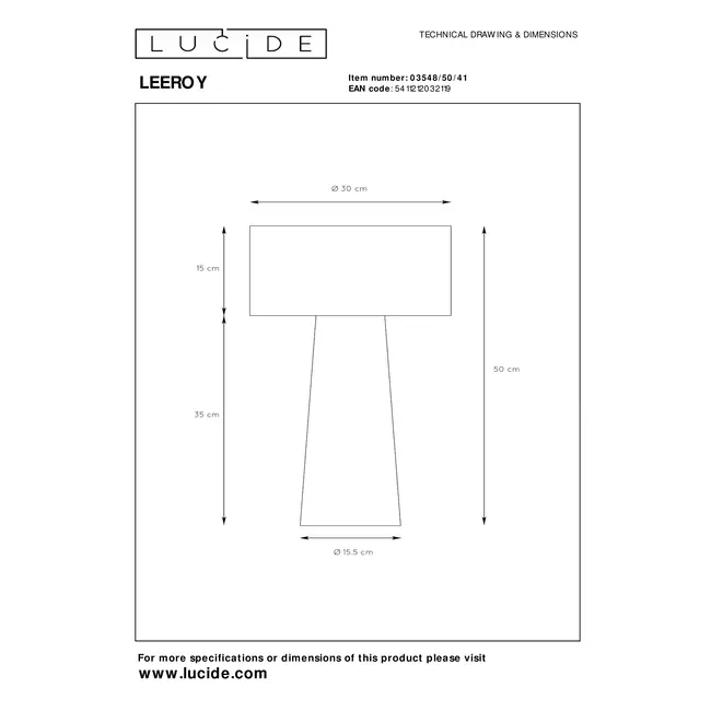 LEEROY - Lampe de table - Ø 30 cm - 1xE27 - Taupe - 03548/50/41