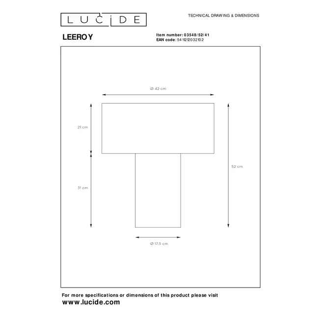 LEEROY - Lampe de table - 1xE27 - Taupe - 03548/52/41