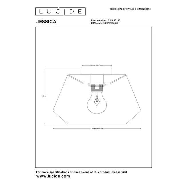JESSICA - Flush ceiling light - Ø 30 cm - 1xE27 - Black - 10121/30/30
