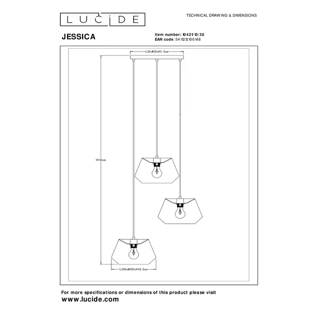 JESSICA - Hanglamp - Ø 35,5 cm - 3xE27 - Zwart - 10421/13/30