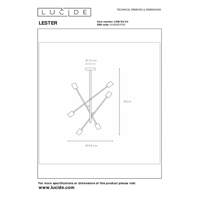 LESTER - Flush ceiling light - 6xE27 - Matt Gold / Brass - 21119/06/02
