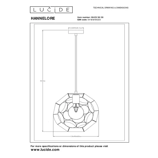 HANNELORE - Suspension - Ø 30 cm - 1xE27 - Noir - 10423/30/30
