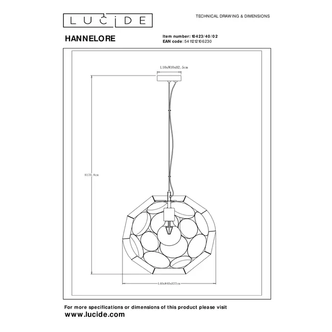 HANNELORE - Suspension - Ø 40 cm - 1xE27 - Or Mat / Laiton - 10423/40/02