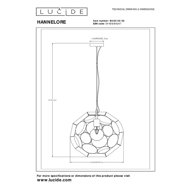 HANNELORE - Pendant light - Ø 40 cm - 1xE27 - Black - 10423/40/30