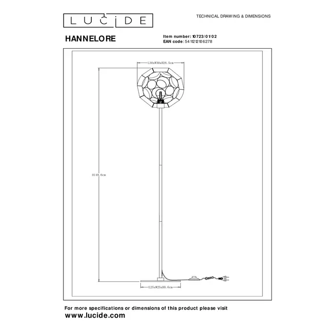 HANNELORE - Floor lamp - Ø 30 cm - 1xE27 - Matt Gold / Brass - 10723/01/02