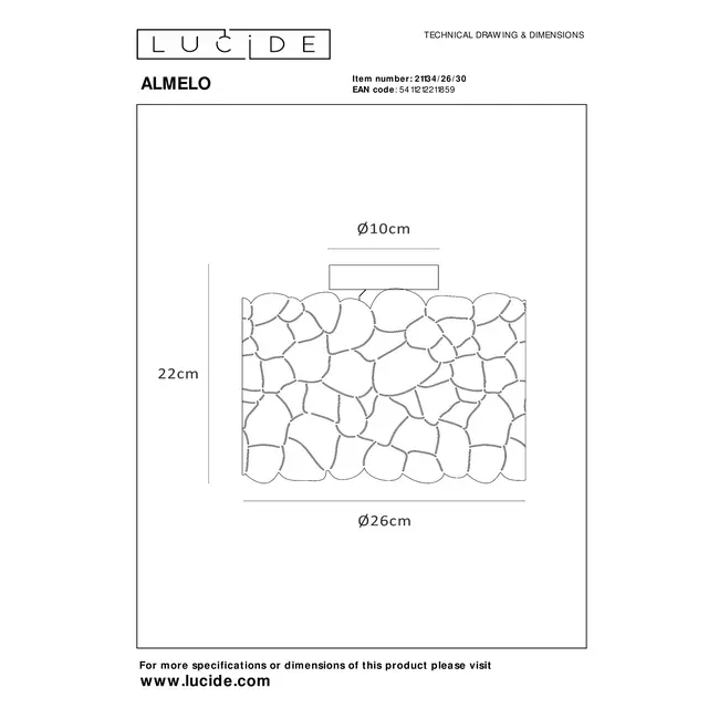 ALMELO - Plafonnier - Ø 25,5 cm - 1xE27 - Noir - 21134/26/30