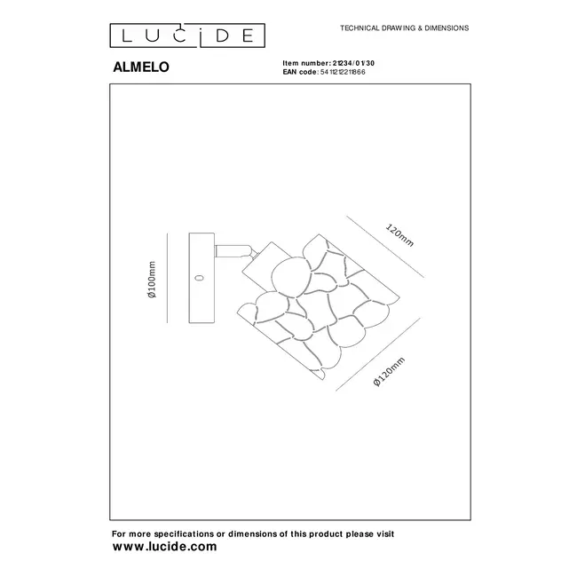 ALMELO - Wandspot / Wandlamp - Ø 12 cm - 1xE14 - Zwart - 21234/01/30