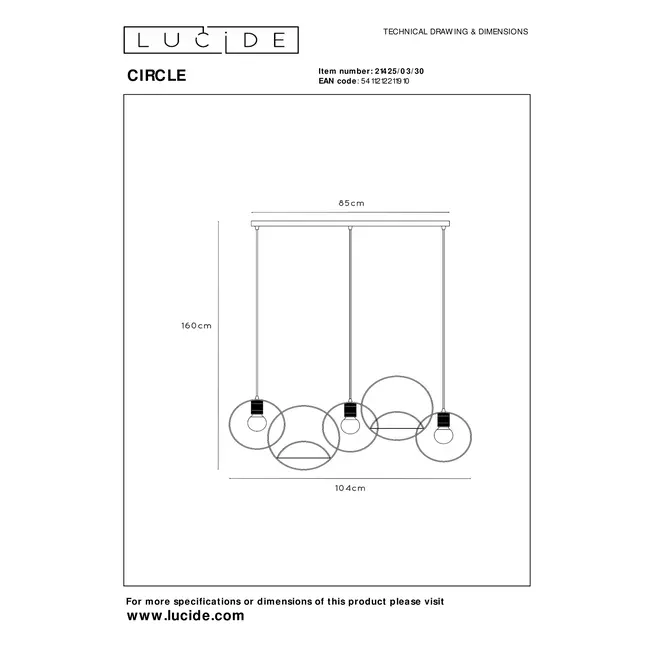 CIRCLE - Suspension - 3xE27 - Noir - 21425/03/30