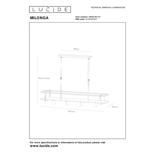 MILONGA - Pendant light - 4xE27 - White - 21432/04/31