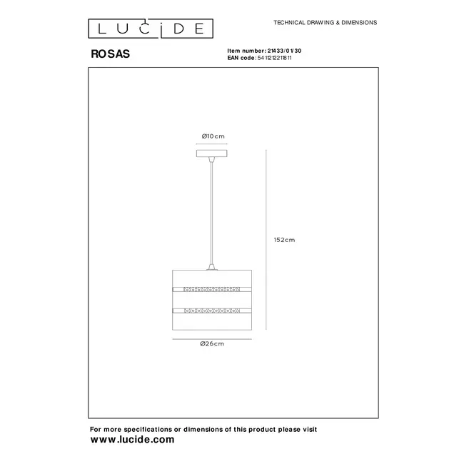 ROSAS - Pendant light - Ø 26 cm - 1xE27 - Black - 21433/01/30