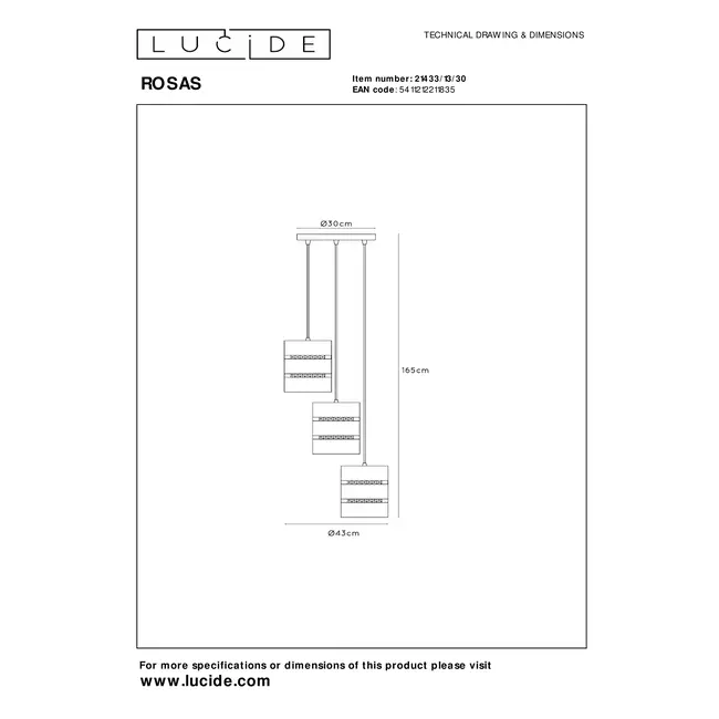 ROSAS - Suspension - Ø 43 cm - 3xE27 - Noir - 21433/13/30