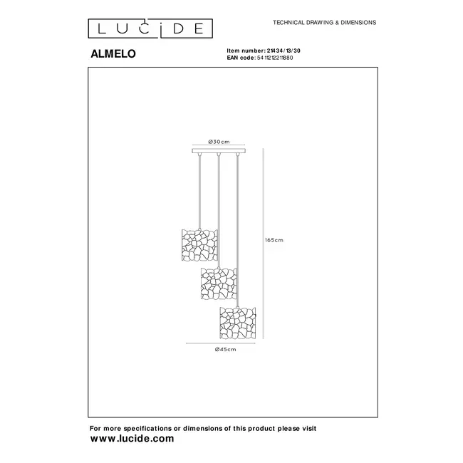 ALMELO - Hanglamp - 3xE27 - Zwart - 21434/13/30