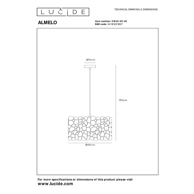 ALMELO - Suspension - Ø 40 cm - 1xE27 - Noir - 21434/40/30