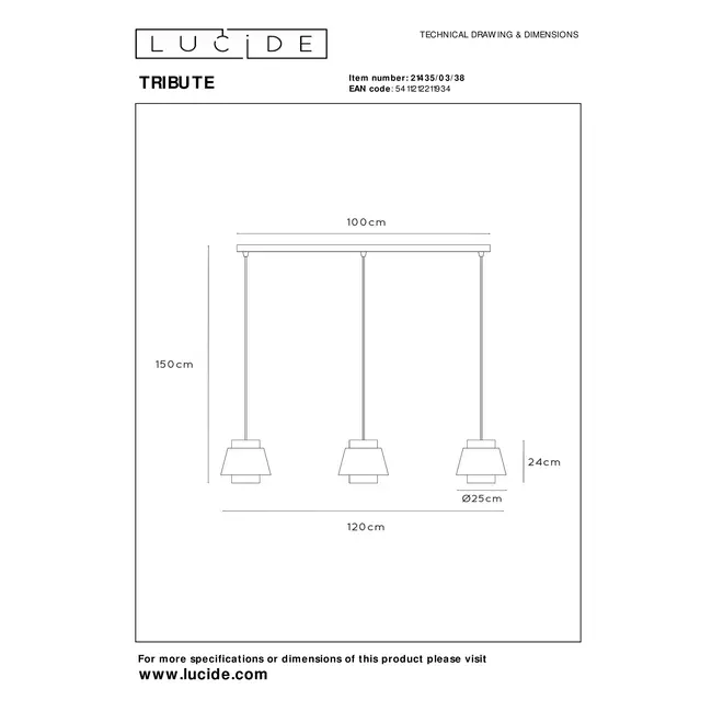 TRIBUTE - Pendant light - 3xE27 - Cream - 21435/03/38