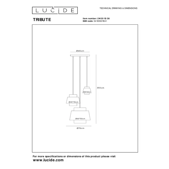 TRIBUTE - Suspension - 3xE27 - Crème - 21435/13/38