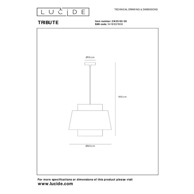 TRIBUTE - Hanglamp - Ø 60 cm - 1xE27 - Beige - 21435/60/38