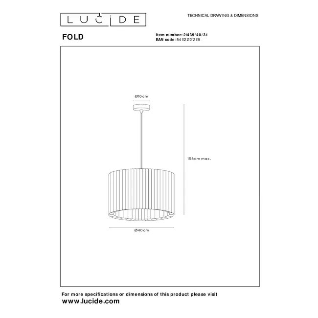 FOLD - Suspension - Ø 40 cm - 1xE27 - Blanc - 21439/40/31