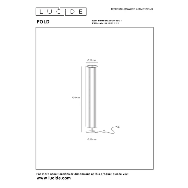 FOLD - Lampadaire - Ø 20 cm - 2xE27 - Blanc - 21739/12/31
