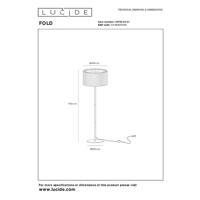 FOLD - Lampadaire - Ø 45 cm - 1xE27 - Blanc - 21739/81/31