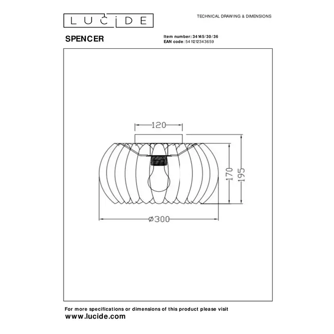 SPENCER - Flush ceiling light - Ø 30 cm - 1xE27 - Grey - 34145/30/36