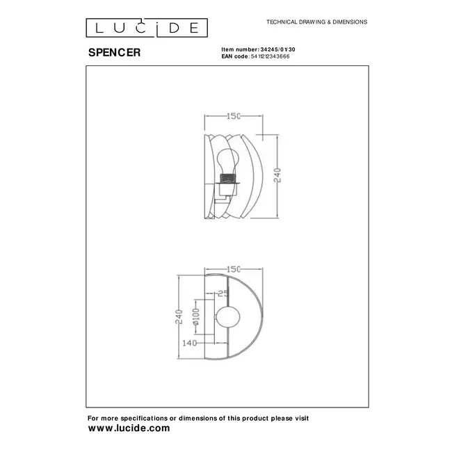 SPENCER - Wall light - 1xE27 - Black - 34245/01/30