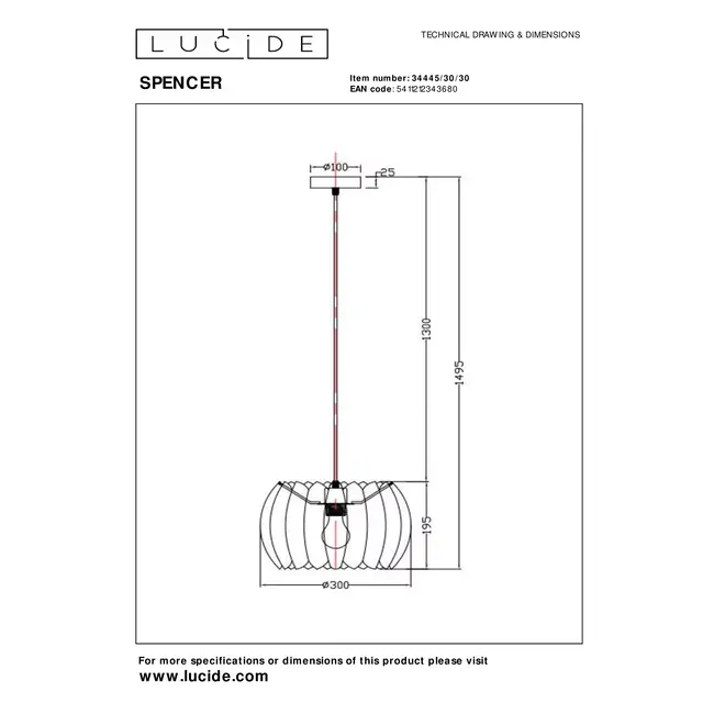 SPENCER - Suspension - Ø 30 cm - 1xE27 - Gris - 34445/30/36
