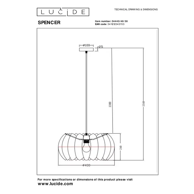 SPENCER - Pendant lamp - Ø 40 cm - 1xE27 - Black - 34445/40/30
