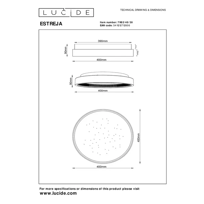 ESTREJA - Ceiling lamp - Ø 40 cm - LED Dimming. - 2500K/3000K - Black - 71102/40/30
