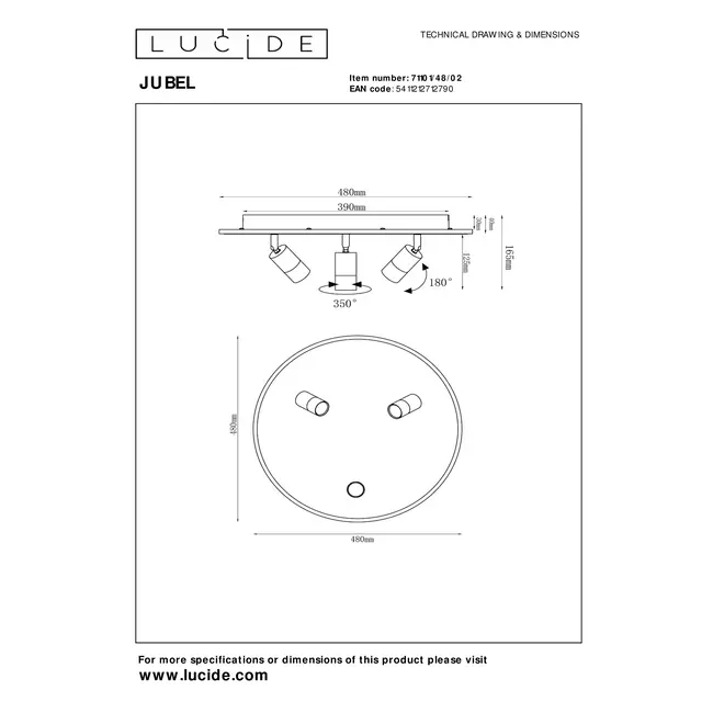 JUBEL - Flush ceiling light - Ø 48 cm - LED Dim. - 2700K - Matt Gold / Brass - 71101/48/02