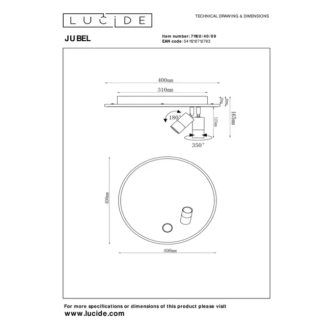 JUBEL - Plafonnière - Ø 40 cm - LED Dimb. - 2700K - Zwart chroom - 71100/40/09
