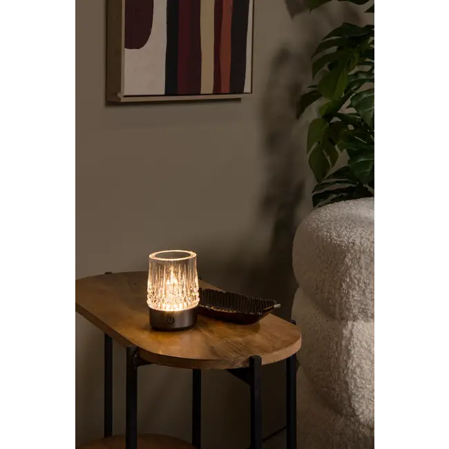 LILI - Oplaadbare Tafellamp - Accu/Batterij - Ø 8 cm - LED Dimb. - 1x3W 2700K/3000K - Zwart chroom - Set van 3 - 46520/03/08