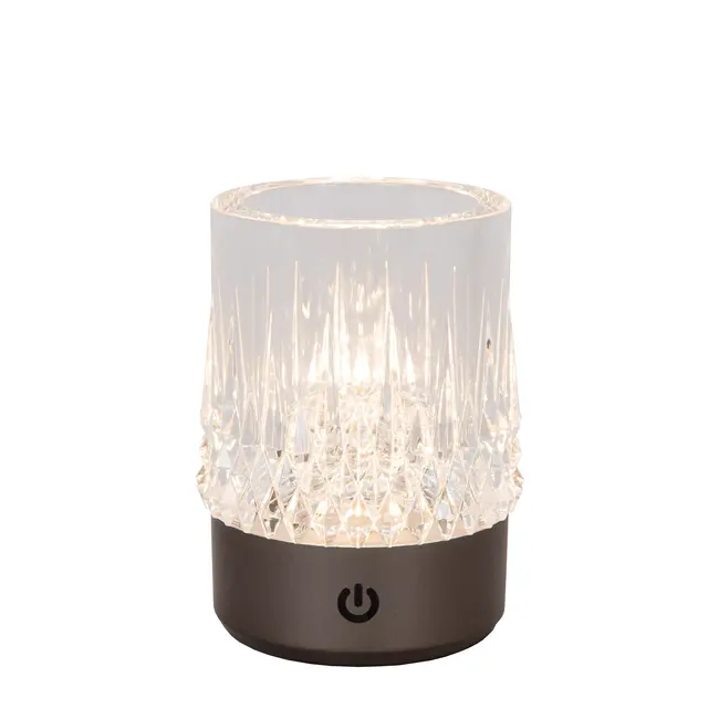 LILI - Oplaadbare Tafellamp - Accu/Batterij - Ø 8 cm - LED Dimb. - 1x3W 2700K/3000K - Zwart chroom - Set van 3 - 46520/03/08