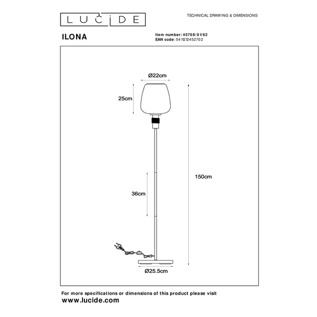 ILONA - Lampadaire - Ø 34 cm - 1xE27 - Ambre - 45708/01/62