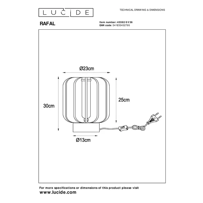 RAFAL - Lampe de table - Ø 23 cm - 1xE27 - Gris - 45592/01/36