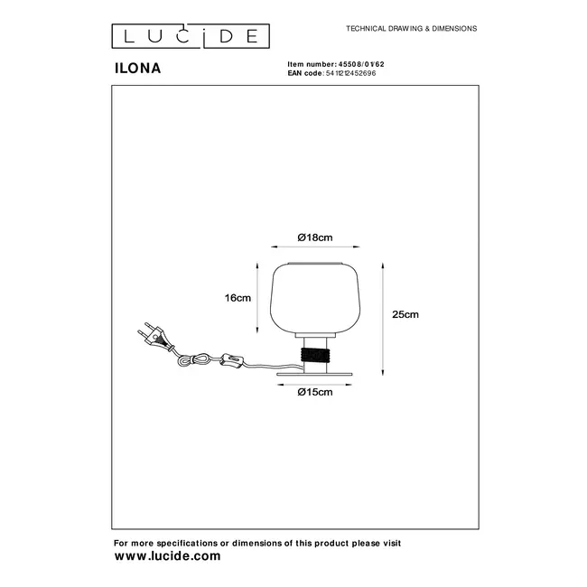 ILONA - Lampe de table - Ø 18 cm - 1xE27 - Ambre - 45508/01/62