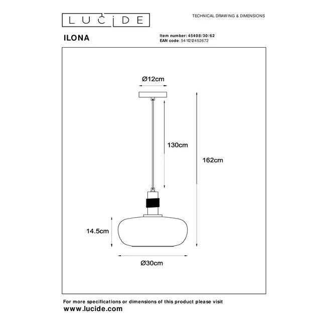 ILONA - Pendant light - Ø 30 cm - 1xE27 - Amber - 45408/30/62