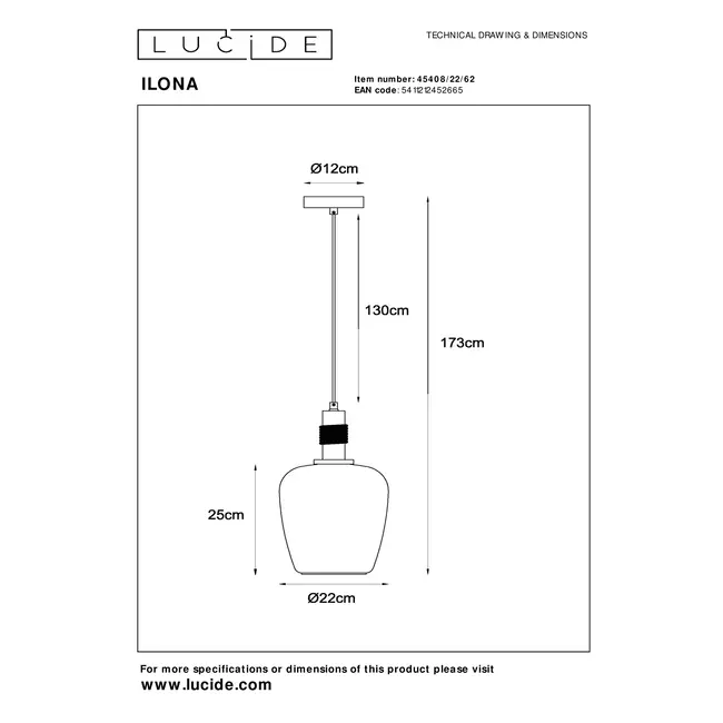 ILONA - Pendant light - Ø 22 cm - 1xE27 - Amber - 45408/22/62