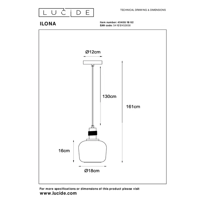 ILONA - Pendant light - Ø 18 cm - 1xE27 - Amber - 45408/18/62