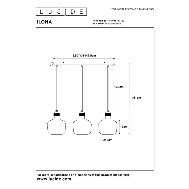 ILONA - Pendant lamp - 3xE27 - Amber - 45408/03/62