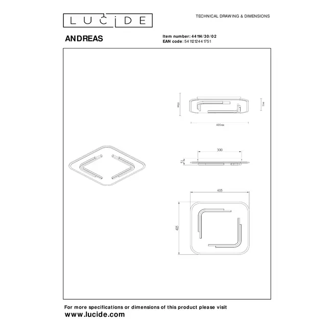ANDREAS - Plafonnier - LED - 1x30W 2700K - Or Mat / Laiton - 44114/30/02