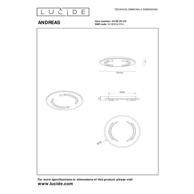 ANDREAS - Plafonnier - Ø 39,6 cm - LED - 1x30W 2700K - Or Mat / Laiton - 44113/30/02