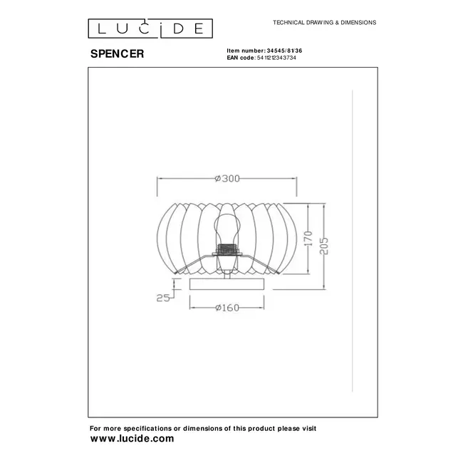 SPENCER - Tafellamp - Ø 30 cm - 1xE27 - Grijs - 34545/81/36