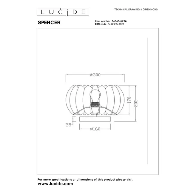 SPENCER - Tafellamp - Ø 30 cm - 1xE27 - Zwart - 34545/81/30