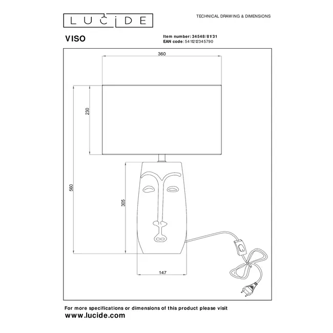 VISO - Lampe de table - Ø 36 cm - 1xE27 - Blanc - 34548/81/31